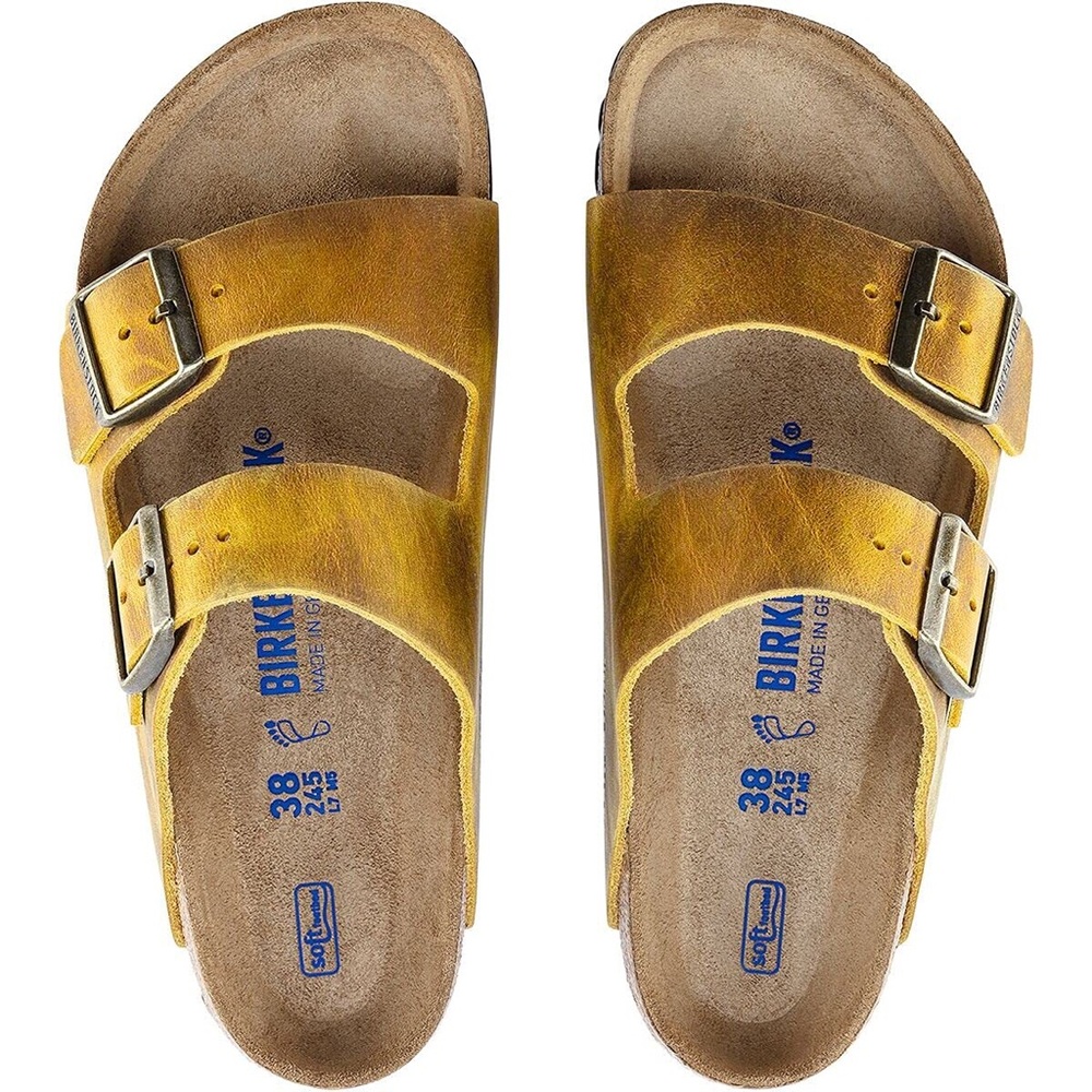 Birkenstock Arizona soft footbed ochre yellow oiled leather, size 38 narrow fit